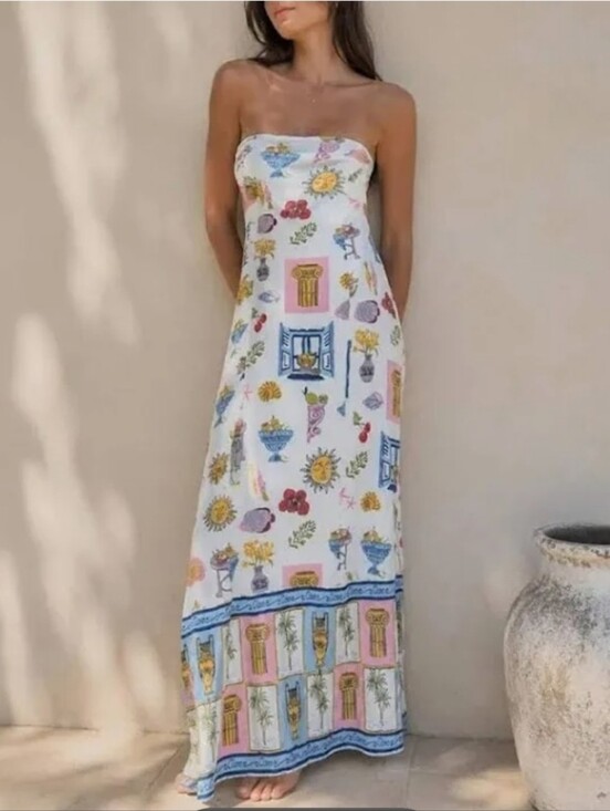 Japna Dresses & Skirts - NWT | Japna Sun & Coastal Italy Print Maxi Linen Blen Dress | XL